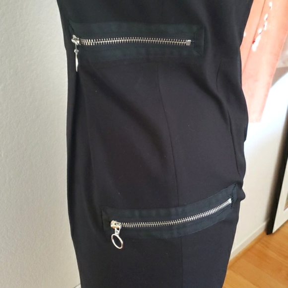 Zara Black Cotton Fitted Criss-Cross Straps Dress W/ Zippers Size Medium - Picture 7 of 11